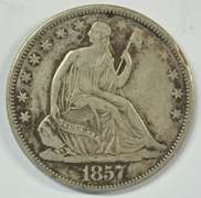 Sharp 1857 No Motto Seated Liberty Half Dollar