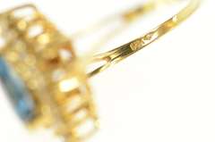 14K Yellow Gold Marquise Blue Topaz Diamond Halo Ring