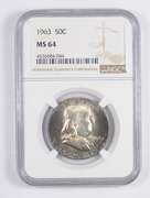 MS64 1963 Franklin Half Dollar - TONED - Graded NGC