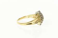 14K Yellow Gold Classic Wavy Diamond Cluster Statement Ring