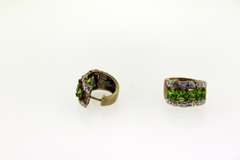 Vintage Sterling Silver Green Stone Half a moon Earrings