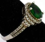 Vibrant Green & White Crystal Ring in Sterling Silver