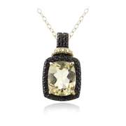18K Gold over Sterling Silver 3ct Citrine & Black Diamond Accent Rectangle Necklace