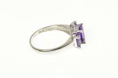 10K White Gold Three Stone Emerald Cut Amethyst Statement Ring
