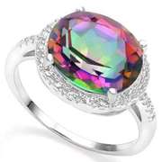 4.56 CT MYSTIC GEMSTONE & DIAMOND STERLING SILVER RING