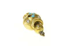 18K Yellow Gold Victorian Stylized Pearl Turquoise Urn Charm/Pendant