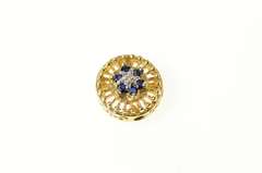 10K Yellow Gold Round Sapphire Flower Diamond Cluster Charm/Pendant