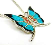 Signed Navajo Large Sterling Gemstone Butterfly Necklace