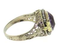 Wonderful White Gold Amethyst and Seed Pearl Ring