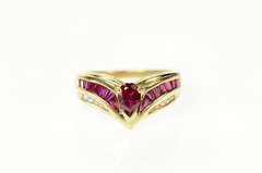 14K Yellow Gold Pear Syn. Ruby Diamond Chevron Statement Ring