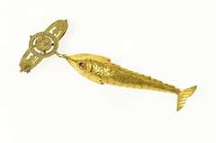 9K Yellow Gold Victorian Elaborate Floral Articulated Fish Pin/Brooch