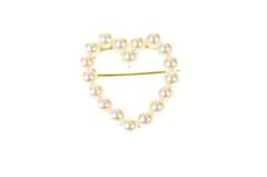 14K Yellow Gold Retro Classic Pearl Heart Love Symbol Pin/Brooch