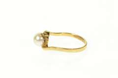 14K Yellow Gold Pearl Classic Simple Bypass Statement Ring