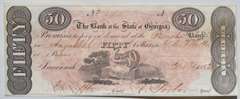 Two Sided $ 50 Unc Bank Of The State Of Georgia Note  Feb 14 1853