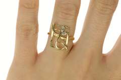 10K Yellow Gold Squared Vine Leaf Design Diamond Statement Ring