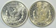 2 1921 Morgan Silver Dollars: a Gem BU and a Prooflike BU