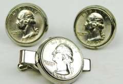 1960-61 Silver Quarter Cuff Links & Tie Bar
