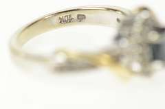 10K White Gold Oval Sapphire Diamond Halo Statement Ring