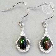 ETHIOPIAN BLACK OPAL & WHITE TOPAZ 1.20 CT ETHIOPIAN BLACK OPAL STERLING SILVER EARRINGS