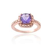 18K Rose Gold over Sterling Silver Amethyst & Diamond Accent Ring