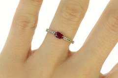 14K White Gold Oval Ruby Diamond Inset Engagement Ring