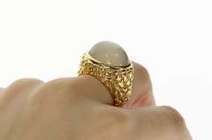 14K Yellow Gold Oval Moonstone Textured Nugget Cocktail Ring
