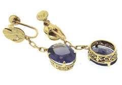 Powerful Yellow Gold Synthetic Alexandrite Dangle Earrings