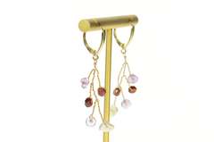 14K Yellow Gold Pearl Amethyst Garnet Branch Tree Dangle Earrings