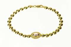 18K Yellow Gold Oval Pink Topaz Diamond Halo Round Link Bracelet
