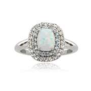 Sterling Silver Created Opal with Blue & White Topaz Oval Ring