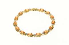 10K Yellow Gold Oval Mexican Fire Opal Diamond Tennis Bracelet