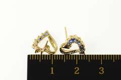 14K Yellow Gold Sapphire Diamond Accent Classic Heart Stud Earrings