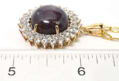 Enamoring Massive 16.00CTS Natural Cabochon Star Ruby & White Sapphire Necklace in 3-Tone Sterling Silver