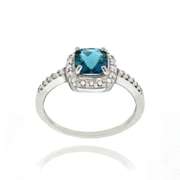 Sterling Silver London Blue Topaz & Diamond Accent Square Ring