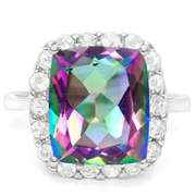 STERLING SILVER RING 10*12 MM CUSHION CUT MYSTIC GEMSTONE ENGAGEMENT RING