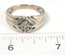 Carved CZ Band Ring in White Gold, Size 11