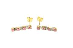 10K Yellow Gold Ruby Diamond Dangle Chain Statement Earrings