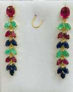10.0 Carat Ruby, Emerald, & Blue Sapphire Earrings in 14kt Gold