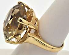 LADIES 14 KT YELLOW SMOKEY QUARTZ RING