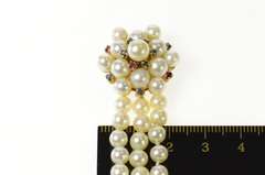 14K Yellow Gold 1950's Layered Pearl Flower Cluster Clasp Bracelet