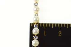 14K Yellow Gold Classic Pearl Syn. Tanzanite Accent Tennis Bracelet