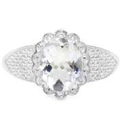 STERLING SILVER 1.38 CT AQUAMARINE & DIAMOND COCKTAIL RING