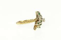 14K Yellow Gold Retro Emerald Diamond Cluster Bypass Ring