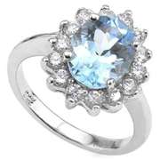 3 CT BABY SWISS BLUE TOPAZ & 1/2 CT WHITE SAPPHIRE STERLING SILVER RING