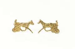 14K Yellow Gold Horse Buggy Cart Chariot Stud Earrings