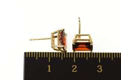 14K Yellow Gold Emerald Cut Garnet Solitaire Classic Stud Earrings