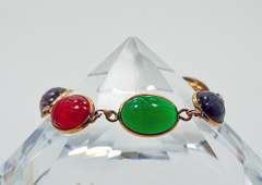 Vintage 12K Gold Filled Natural Stone Scarab Link Bracelet