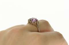 10K White Gold Pink Topaz Diamond Halo Flower Cocktail Ring