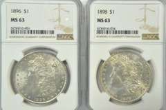 Creamy Choice BU 1896 & 1898 Morgan Dollars. NGC MS63