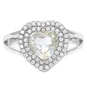 1 CT GREEN AMETHYST & 1/3 CT WHITE SAPPHIRE STERLING SILVER RING
